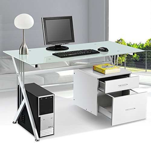 Tinxs White Black Tempered Glass Computer Desk With Suspension