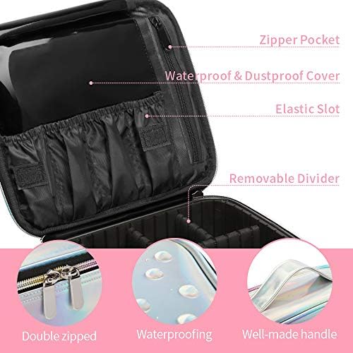 Cosmetic Organizer Case, BuyAgain Holographic Makeup Case Water-resistant Cosmetic Bag With Adjustable Dividers for Travel, Silver 5 Cosmetic Organizer Case, BuyAgain Holographic Makeup Case Water-resistant Cosmetic Bag With Adjustable Dividers for Travel, Silver