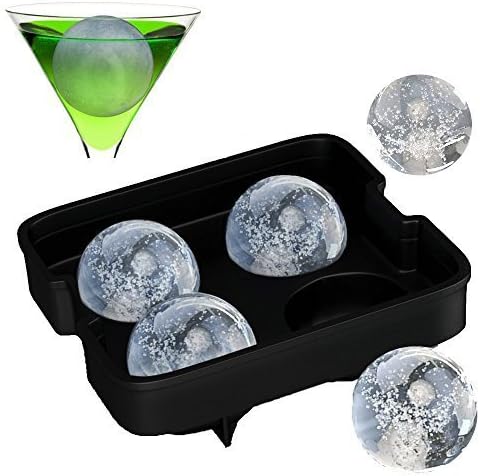 Large Ice Ball Maker Flexible Silicone Sphere Mold Tray 4 X 2 Inch Capacity Unique Slow Melting Drink Chillers, Enjoy Tastier Cocktails &amp; Iced Cold Beverages