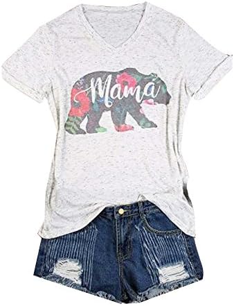 Maconsttt Women's Mama Bear Shirt , Floral Printed Casual T-Shirt Blouse(white 1L)
