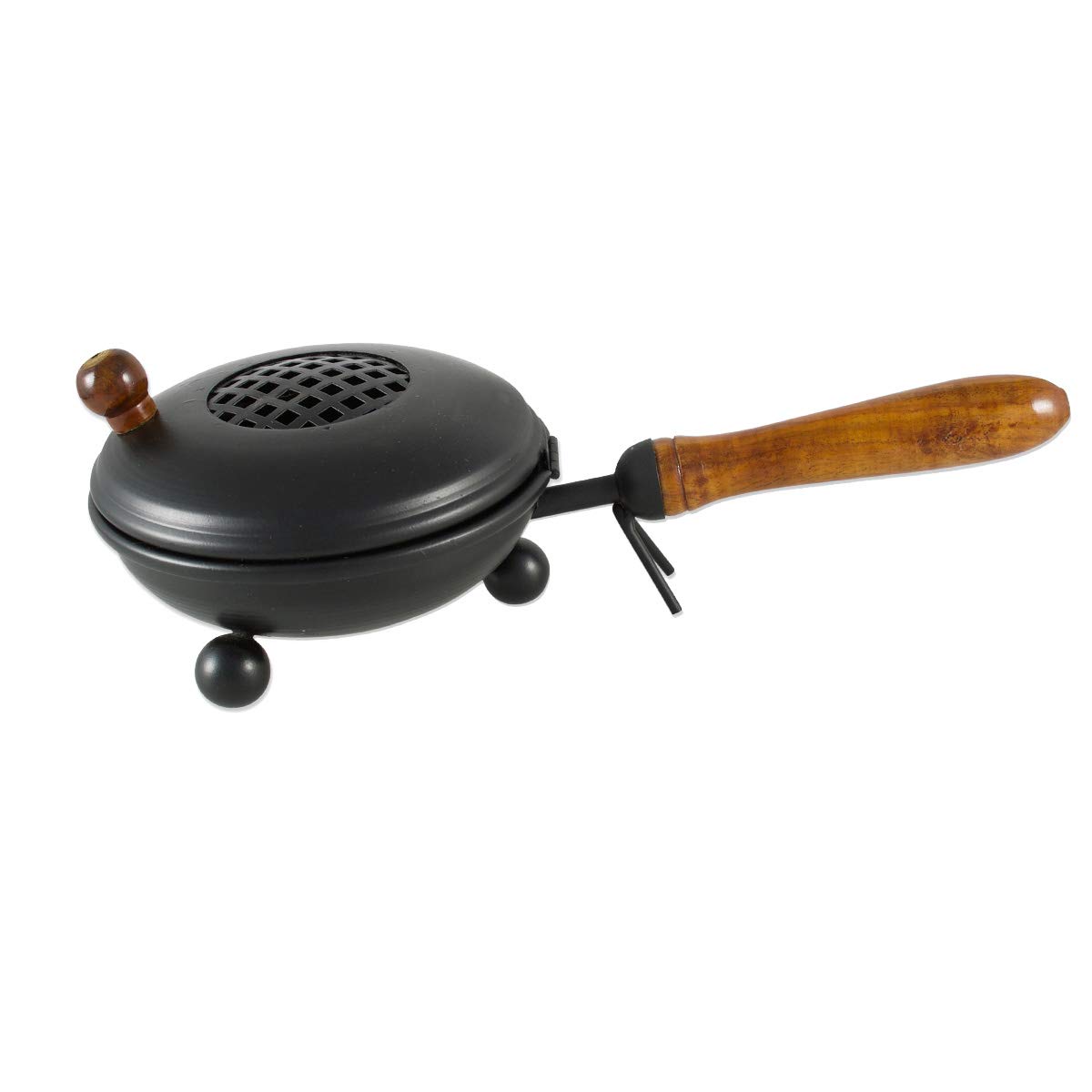 NKlaus Ø 11cm modern incense pan metal black matt with wooden handle incense pan large operating mode incense charcoal on sand for incense herbs resins3289