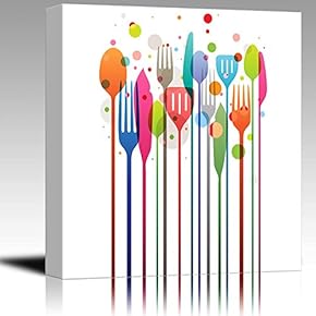 Beautiful Vector Illustration with Multicolored Utensils for All Kind of Food Related Designs Wood Framed - Canvas Art Wall Art - 12" x 12"