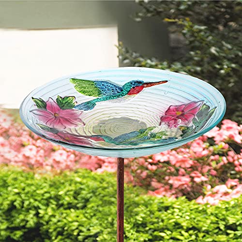 MUMTOP Glass Bird Bath, Garden Outdoor Birdbaths Birdfeeder with Metal