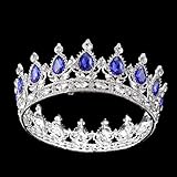 Ulike2 King/queen Crown Red Ruby Stone Sapphire Tiaras Gold/silver Plated Hair Jewelry (Blue)
