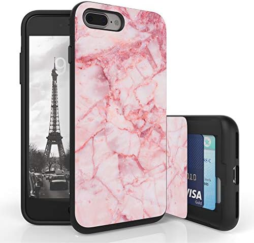 Designed for iPhone 7+, iPhone 7s Plus, iPhone 8+, iPhone 8s Plus Case, PimpCase Slim Wallet Case + Dual Layer Card Holder Pink Marble