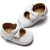 Meckior Infant Baby Girls Soft Sole Bowknot Princess Wedding Dress Mary Jane Flats Prewalker Newborn Light Baby Sneaker Shoes