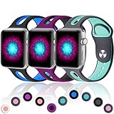 Haveda Sport Compatible for Apple Watch 44mm Band Series 5 Series 4, Women Apple 5 Wrist iWatch 42mm Bands for Apple Watch Series 3 Series 2, 3Pack 44mm/42mm S/M Black/Blue, Fushcia/Black, Blue/Teal