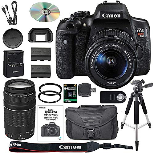 Canon EOS Rebel T6i DSLR Camera Bundle with Canon EF-S 18-55mm IS STM Lens + Canon EF 75-300mm III Lens + 64GB SDXC Memory Card + Accessory Kit - International Version Canon EOS Rebel T6i DSLR Camera Bundle with Canon EF-S 18-55mm IS STM Lens + Canon EF 75-300mm III Lens + 64GB SDXC Memory Card + Accessory Kit - International Version