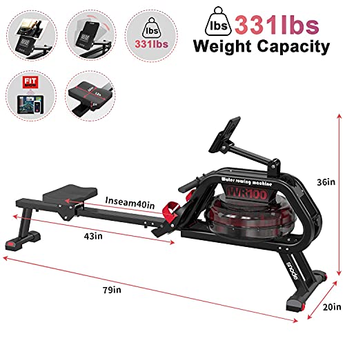 SNODE WR100 Water Rowing Machine with Bluetooth APP (Free Tutorials