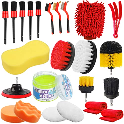 Jaronx 24PCS Car Detailing Drill Brush Kit, Car Detailing Kit, Car