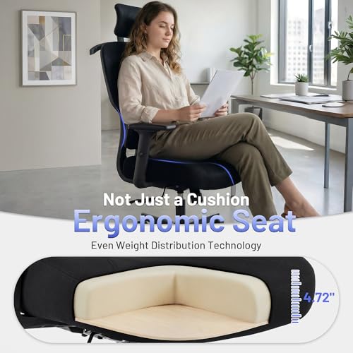 Coscendo Ergonomic Office Chair with Headrest and Lumbar Support, Black | Height Adjustable, Lockable Reclining Backrest, 150 KG Max Load, Breathable Mesh, Flip-Up Armrests for Home & Office