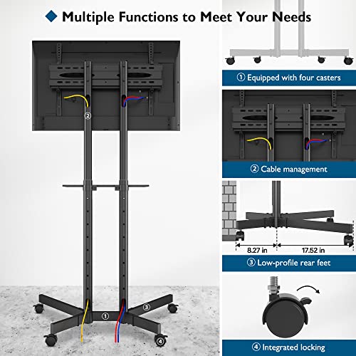 BONTEC Mobile TV Cart, Tilt Rolling TV Floor Stand with Locking Wheels