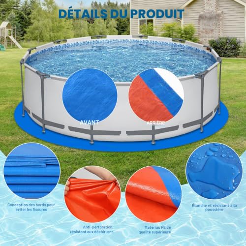 tivekeo Protective Mat for Round Swimming Pool 15 ft (4.6 m) | For flat swimming pools, tear-resistant protection