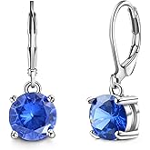 8MM Round Crystal Leverback Earrings, Vintage Style Birthstone Jewelry for Women, Sapphire, Garnet, Emerald Fashion Drop Dangle Earrings