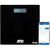 A&amp;D Medical UC-352BLE Bluetooth Digital Weight Scale, 450lb Capacity | Bluetooth Bathroom Weight Machine, Syncs with A&amp;D Heart Track App - 450lb (200kg) - Batteries Included, Black