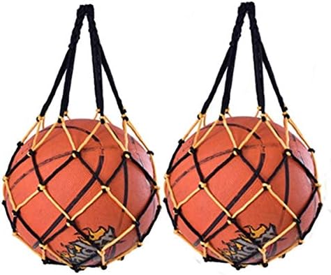 ボールネット 2個入り ボール収納 サッカー バレーボール バスケットボール用 簡易ボールバッグ 網袋 持ち運び 保管用 大容量 ブラックとイエロー