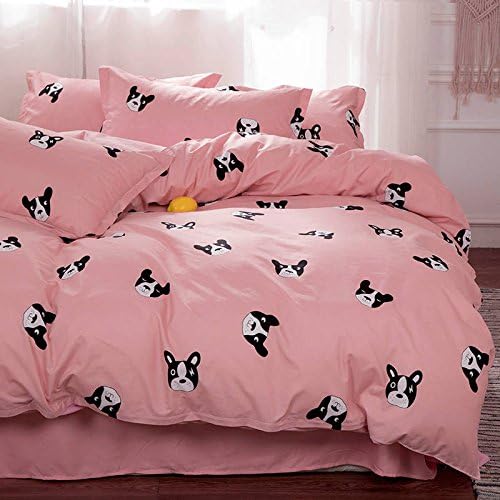 Mangogo 4pcs Dog Pattern Girls Bedding Duvet Cover Set Soft Microfiber Full/Queen Size Pink