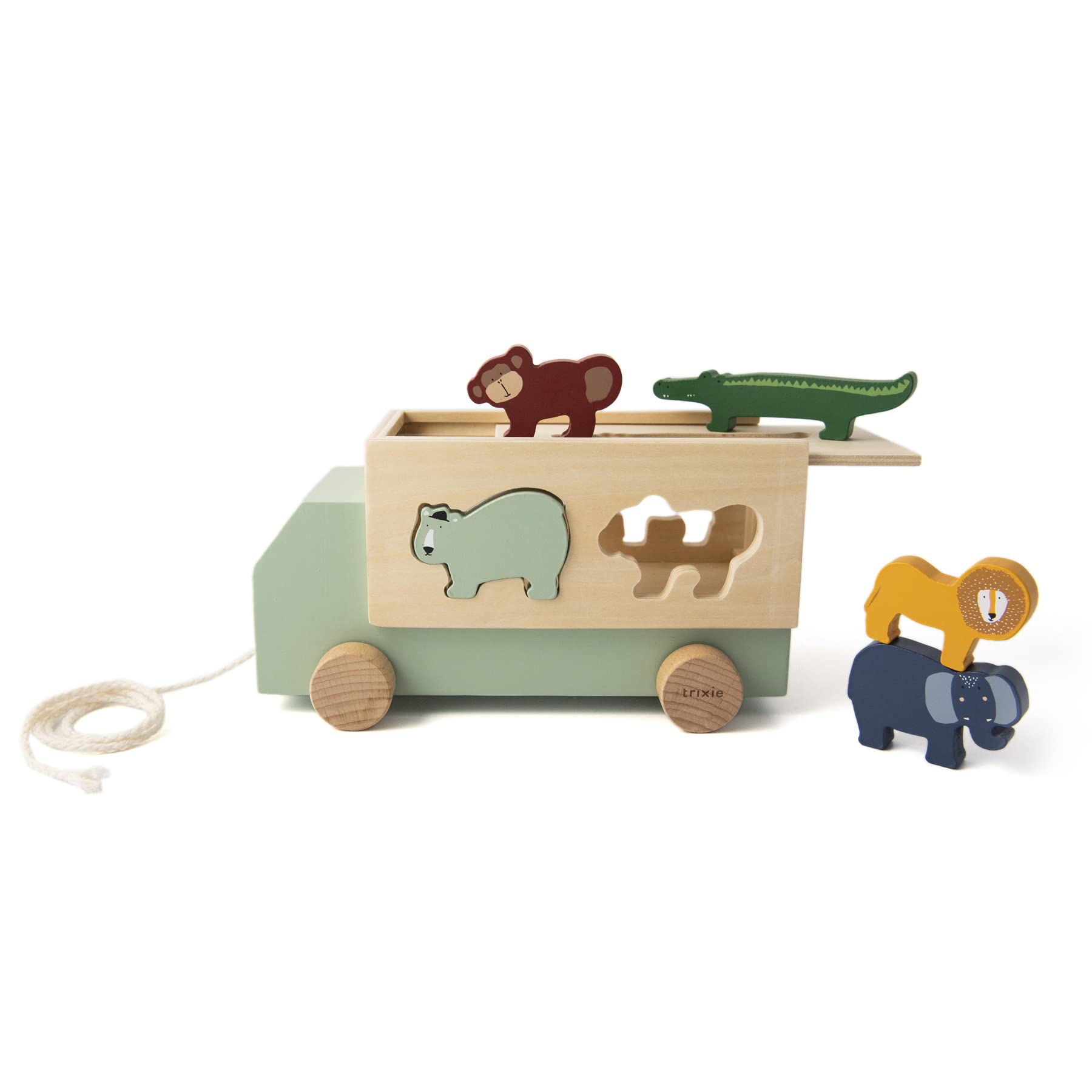Trixie Wooden Animal Truck | Educational Toddler Toy for Imaginative Play and Motor Skills | Eco-Friendly FSC-Certified Wood l 18m+