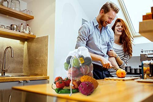 Reusable Shopping Bags & Produce Bag Organizer Set/Heavy Duty | 4X Reusable Shopping Bags, 1x Mesh Produce Bag, Insulated Shopping Bag, 4-Bottle Wine Carrier | No More Large Plastic Shopping Bags