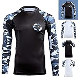 Gold BJJ Jiu Jitsu Rashguard - Camo Long Sleeve Rash Guard Compression Shirt for No-Gi, Gi, MMA (Black Camo, M)