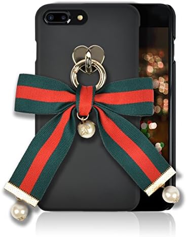 iphone 8 Plus / 7 Plus Fashion Case [HandMade Stripe Series] Silky SF Coating Hard PC [Detachable Ring, Ivory Faux Pearl] Ultra Slim, Light Weight, Apple iphone 7Plus / 8Plus Cover (Green/Red/Stripes)