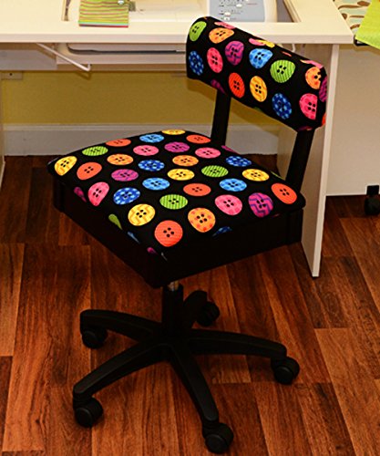 Arrow Sewing Cabinets Arrow Hydraulic Sewing Chair with Riley Black Button Motif Fabric