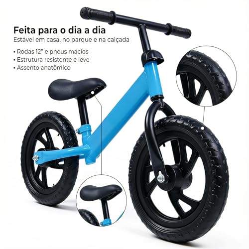 Bicicleta de Equilíbrio Infantil URBANIUS Sem Pedal com Guidão 360 e Assento Ajustável 2 a 4 Anos, Desenvolve Equilíbrio e Coordenação, Certificada INMETRO