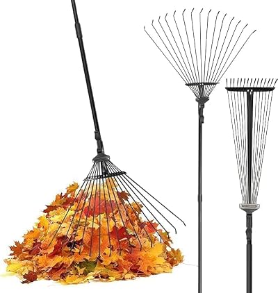 Pelle & Sol Garden Rake 38-63in Adjustable 25 Tines Lawn Yard Clean Up