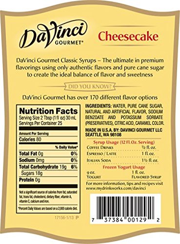 DAVINCI GOURMET CHEESECAKE SYRUP, 750 ML PLASTIC BOTTLE
