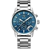 BENYAR Quartz Chronograph Waterproof Watches Business Sport Stainless Steel Band Strap Wrist Watch for Men (Steel Blue B)