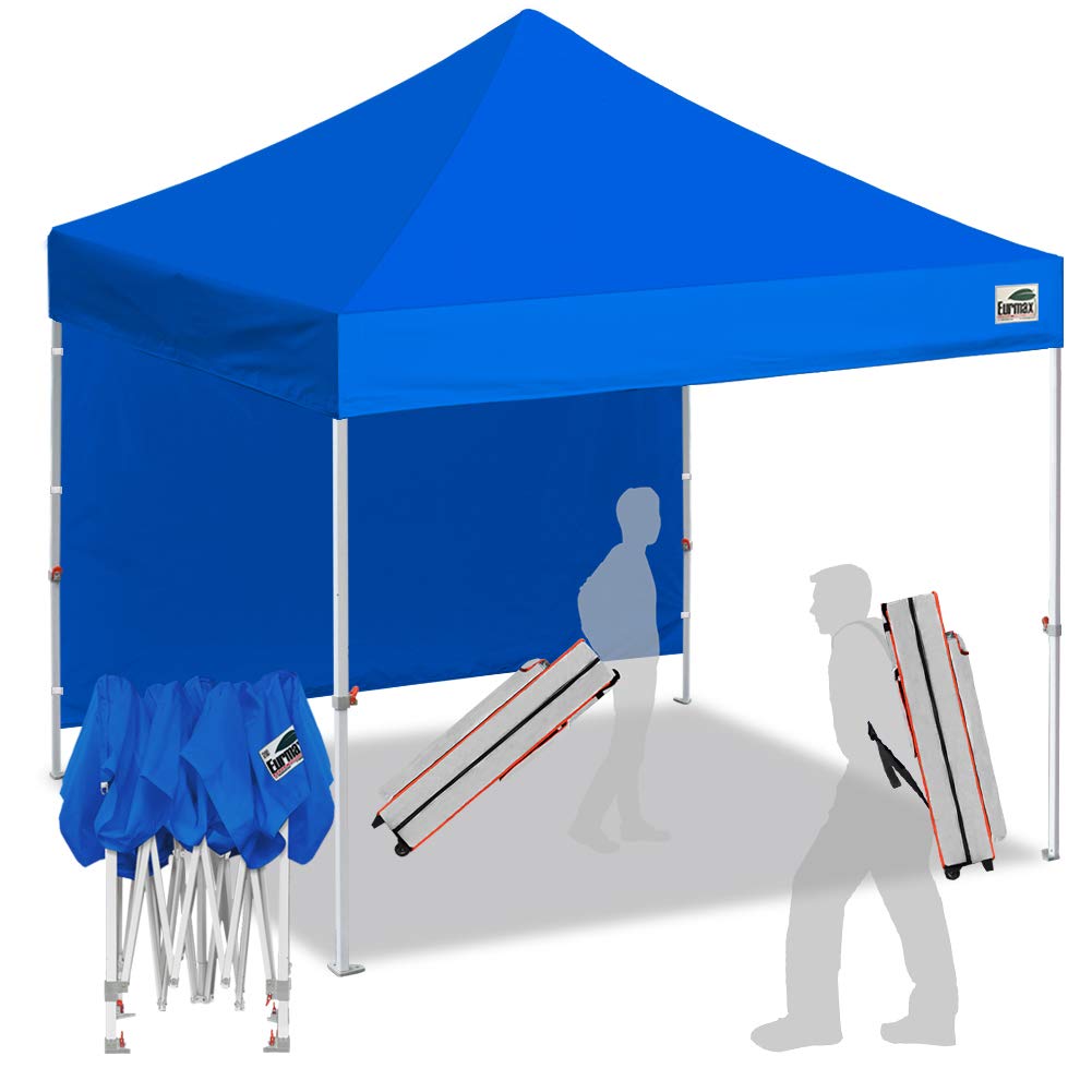 eurmax smart 10'x10' pop up canopy tent outdoor festival tailgate event vendor craft show canopy instant shelter with 1 removable sunwall and backpack roller bag