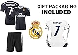 Non-Branded CR7 Cristiano Ronaldo #7 REAL Black Madrid Kids Soccer Jersey with shorts and Ronaldo #7 Jersey Bag Gift set (YL 10-12 years)