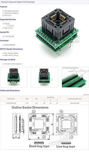 Waveshare PLCC20 TO DIP20 1.27mm Pitch Yamaichi IC Programming Socket Adapter for PLCC20