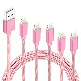 IDiSON 5Pack(3ft 3ft 6ft 6ft 10ft) iPhone Lightning Cable Apple MFi Certified Braided Nylon Fast Charger Cable Compatible iPhone Max XS XR 8 Plus 7 Plus 6s 5s 5c Air iPad Mini iPod (Rose) (Color: Rose)
