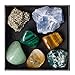 Premium Quality Crystal Set for Abundance & Prosperity - Malachite, Pyrite, Aventurine, Blue Calcite, Tree Agate, Tiger's Eye + Informational Guide & Gift Box