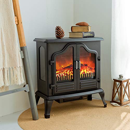 FLAME&SHADE Electric Wood Stove Fireplace Heater - Freestanding - Height 25in
