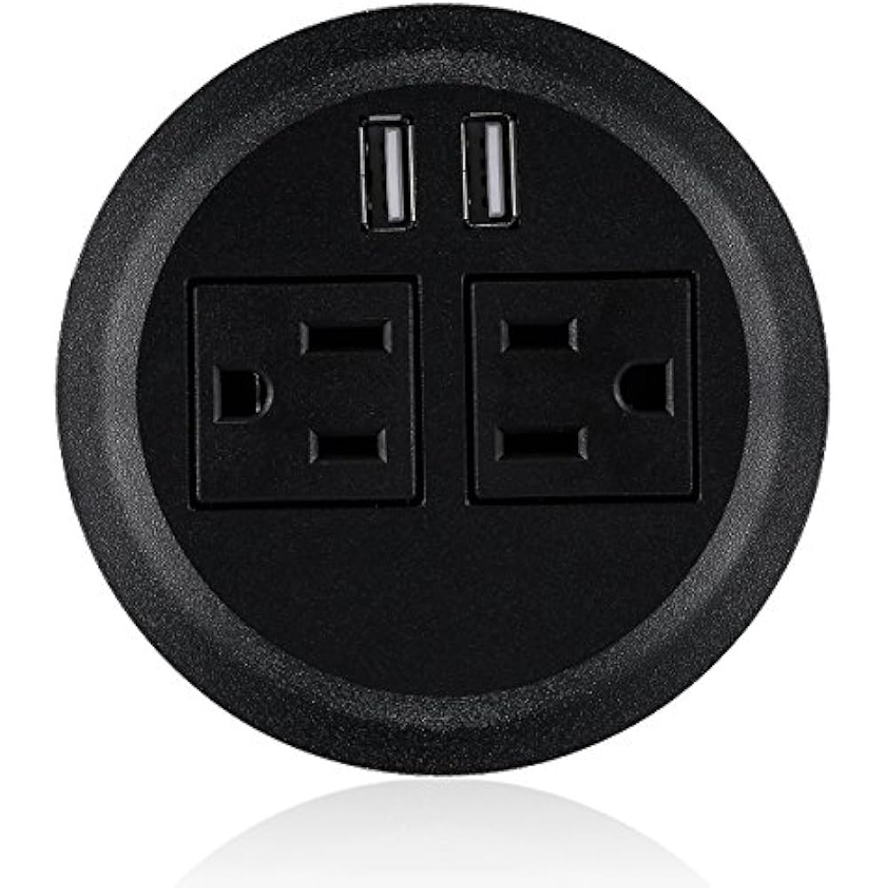 Desktop Power Grommet Outlet Socket Data Center 2 USB Ports 10 FT