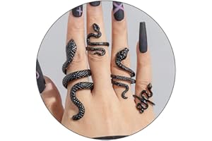 OTXAS Snake Rings - Adjustable Punk Snake Jewelry Boho Stacking Rings Set - Vintage Goth Black Ring Jewelry