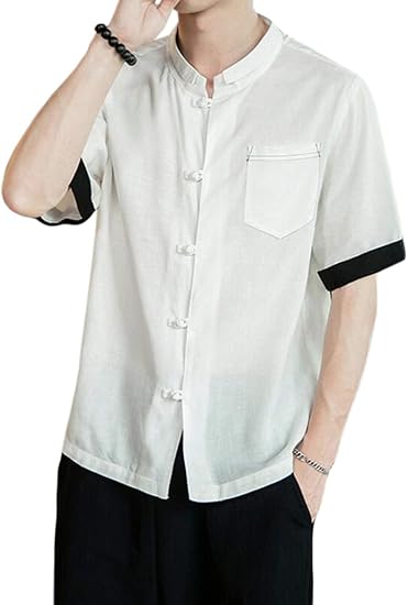 Rehoodn メンズ シャツ カットソー 春 夏 半袖シャツ リネンシャツ 無地 メンズ おしゃれ ワイシャツ お洒落 アウター メンズ 綿麻シャツ シャツ 通販 Amazon