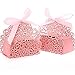 ponatia 50 Pieces/Lot Laser Cut with Ribbon Wedding Party Favor, Wedding Gift Bags Chocolate Candy and Gift Boxes (Pink)