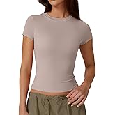 QINSEN Women's Crew Neck Short Sleeve Double-Layer Tops Basic Slim Fit Going Out T Shirt