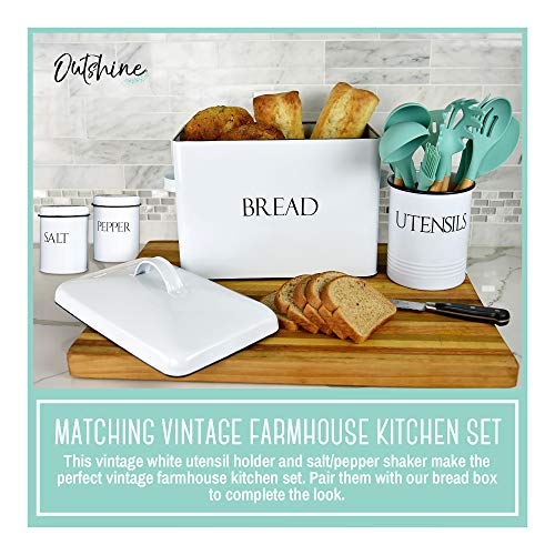 OUTSHINE Farmhouse Extra Large Bread Box for Kitchen Countertop White