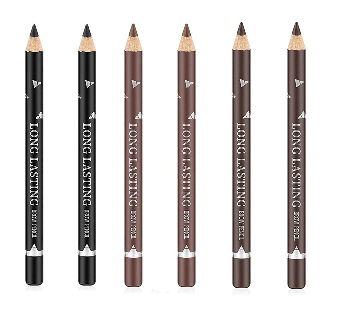 Go Ho 6 PCS Eyebrow Eyeliner Pencil Set,Easy to Color Waterproof Eye Brow Pencil,Professional Long-lasting Eye Liner Makeup Brow Tint Pen,3 Colors(Black,Light Brown,Dark Brown) — image 1