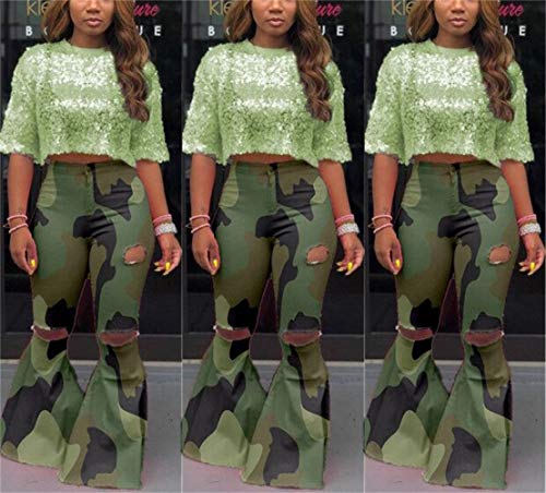 Molisry Women Camouflage Middle-Waisted Bell Bottom Stretchy Bodycon Bootcut Flare Long Pants - Thumbnail 4