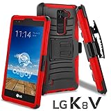 LG K8 V Case, CellJoy [Ultra Rugged] (ShockProof) For LG VS500 / K8V 2016 Verizon Reinforced Impact Bumper [Heavy Duty] Protection Cover With Kickstand [Locking Swivel Belt Clip Holster Combo] (Red)