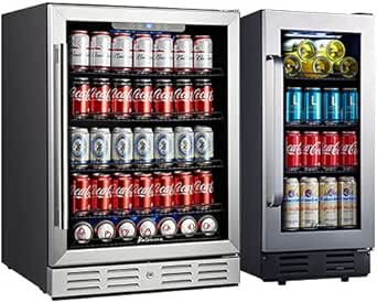 Kalamera 24 &amp; 15" Beverage Cooler 154 or 96 Cans Capacity- Fit Perfectly into 24" Space Built in Counter or Freestanding - for Soda, Water, Beer or Wine - For Kitchen or Bar with Blue Interior Light
