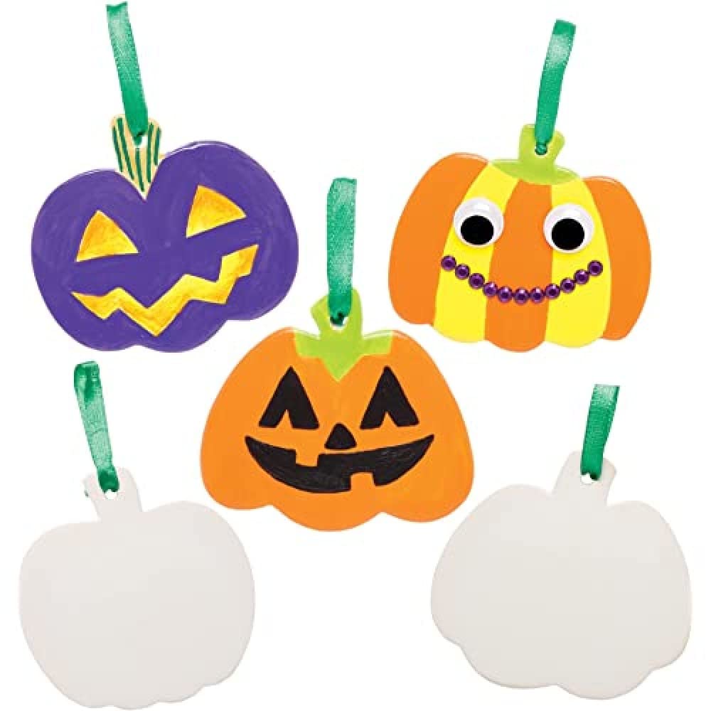 Baker Ross FE739 Pumpkin Ceramic Decorations - Pack of 5, Halloween Ornaments, Make Your Own Halloween Decorations