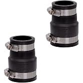 Fernco 1056-150/125 1-1/2-in. x 1-1/4-in. Flexible PVC Pipe Coupling for Cast Iron and Plastic Plumbing Connections, 2-Pack