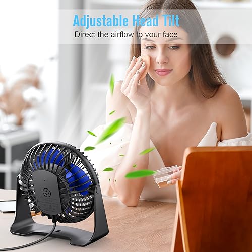 BESKAR USB Small Desk Fan, Portable Fans with 3 Speeds Strong Airflow