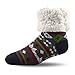 Pudus Christmas Grey Cozy Winter Slipper Socks for Women and Men with Non-Slip Grippers and Faux Fur Sherpa Fleece - Adult Regular Fuzzy Socks